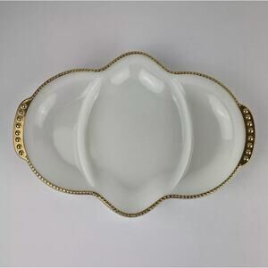 Fire King Milk Glass Divided Relish Dish with Gold Trim‎